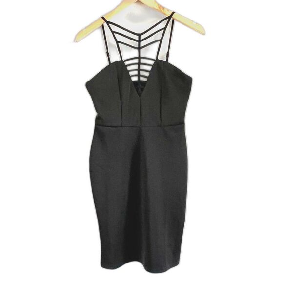 Mini Dress Club L V Neck Cage Detail Black Size 6 - Picture 3 of 7